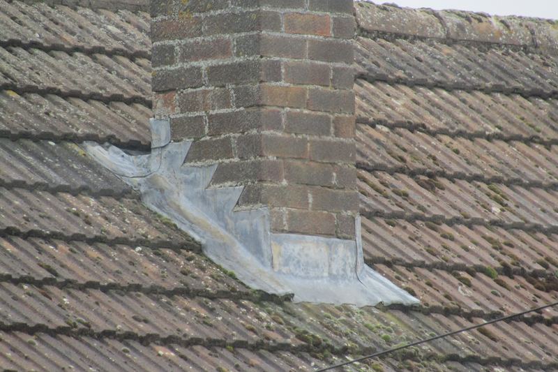 Lead flashing around a chimney stack