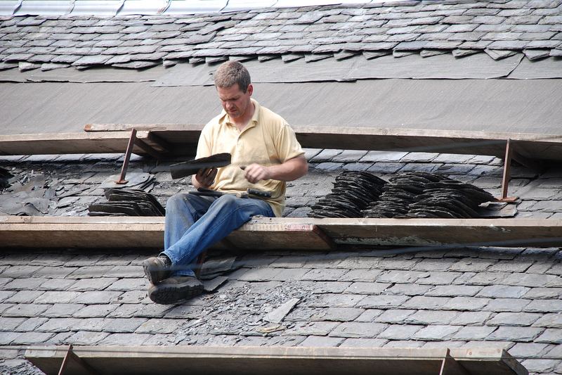 Slater at work on a slate roof